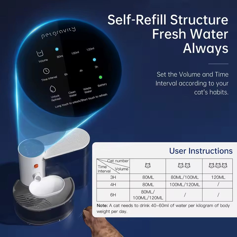 Touch panel interface for wireless pet water fountain settings