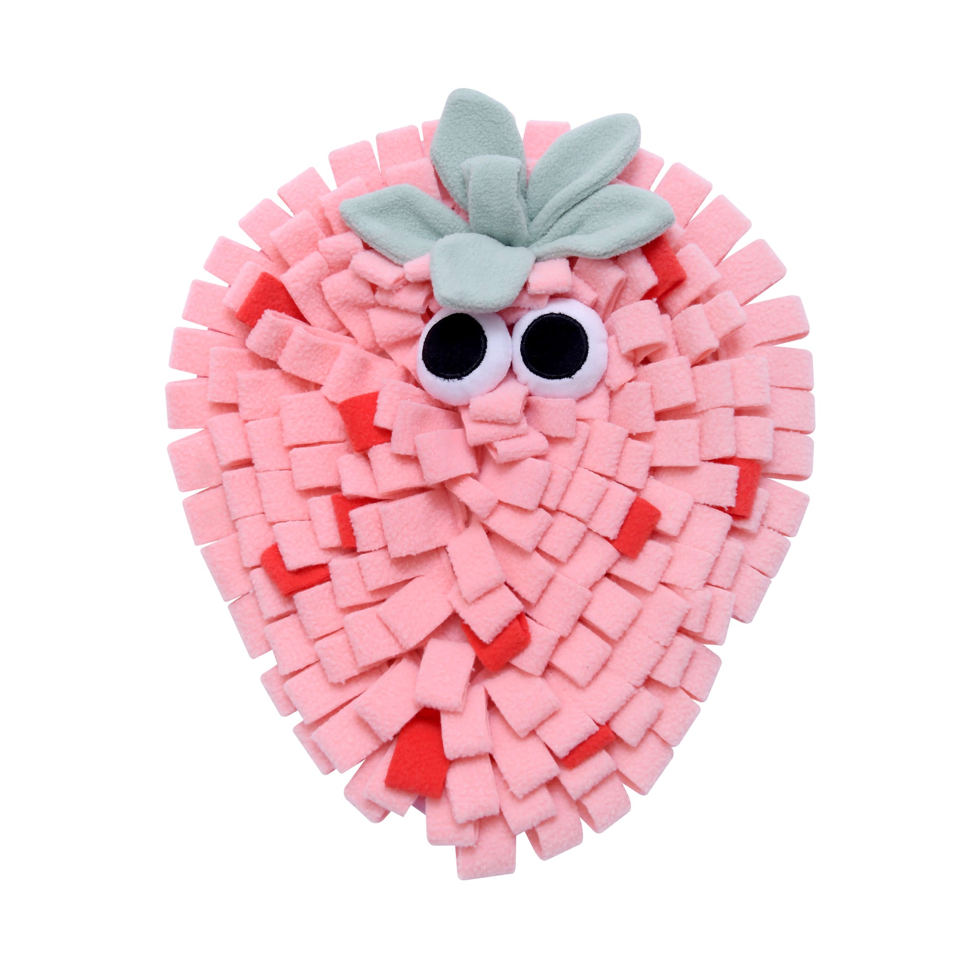 Pink strawberry snuffle puzzle toy for puppy enrichment