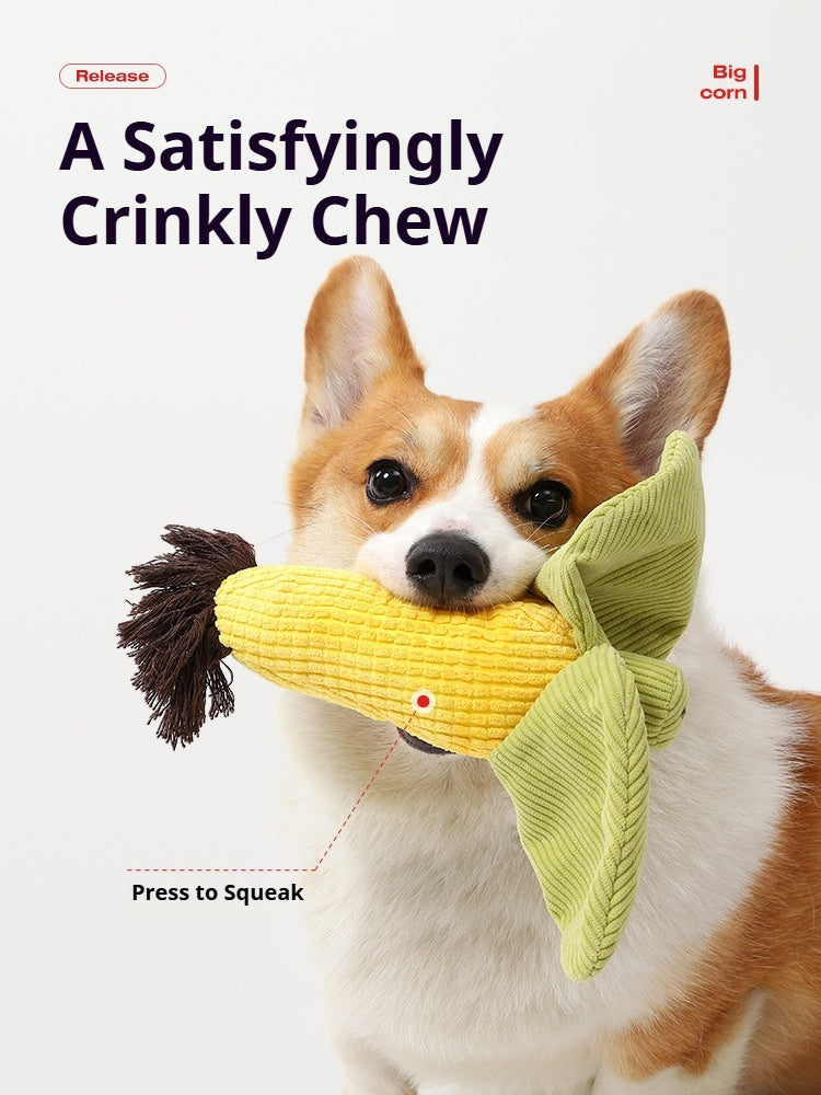 Squeaky corn dog toy made of durable corduroy fabric for chewing