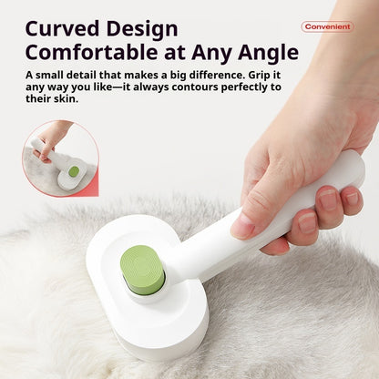 Curved design cat brush conforming to pet body for comfortable grooming
