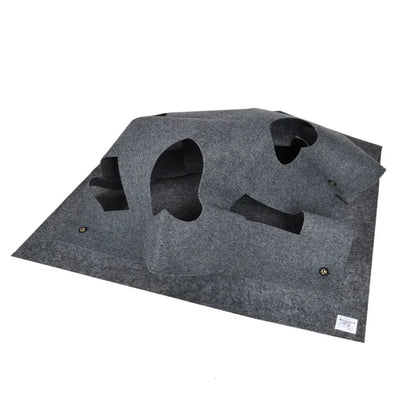 Dark grey felt cat tunnel rug with peek a boo holes setup