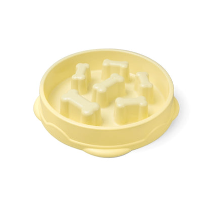 Yellow bone shaped puzzle feeder bowl for dogs level 1 difficulty
