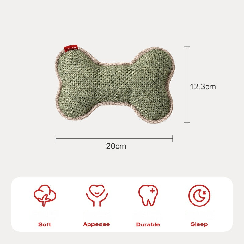 Green fabric dog bone toy dimensions and soft durable material